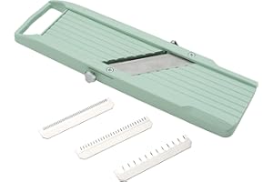 Benriner BN-1GR Japanese Handheld Mandolin Slicer with Three Interchangeable Stainless-Steel Blades-Ivory, Vegetable Fruit Cutter Peeler, Stainless Steel, Green