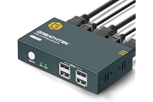 GREATHTEK KVM Switch HDMI 4K@30Hz, USB2.0, KVM Switch 2 PC 1 Monitor Button Switch, Conmutador KVM con 2 cables USB y 2 cables HDMI, Compartir Monitor Ratón Teclado Impresora Escáner Memorias USB