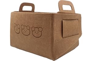 XIASHENG 1 Pieza Cestas Rrganizadoras Plegable 18 x 13 x 12cm,Bolsa de Fieltro,Caja organizadora de estantes,Caja Plegable,Cesta de Juguetes de Fieltro para Madera,Juguetes,Frutas y Hortalizas-Marrón Rojizo