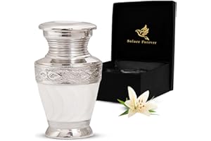 SOLACE FOREVER White Keepsake Urn - Mini Cremation Urns for Ashes with Black Box & Bag - White Enamel Small Urns for Human Ashes - Honour Your Loved One With Mini Urns For Ashes - Memorial Urns For Ashes Adult Small