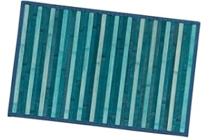 EMMEVI Alfombra de bambú de madera, estera de cocina, baño o dormitorio degradado, varios tamaños, mantel individual para desayuno, retro, antideslizante, modelo Bambú, 50 x 135 cm, color azul