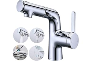 BuntHaus Robinet Salle Bain avec Douchette Extractible 2 Types jet d'eau, Robinet Lavabo avec Douchette Supérieure pour se brosser les dents et se laver le visage, Robinet Mélangeur Chromé, Argent