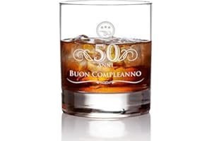 AMAVEL Tumbler da Whisky in Vetro con Incisione - 50 Anni - Buon Compleanno - Bicchieri Cocktail Personalizzati - Degustazione - Accessori Decorativi Casa - Idee Regalo Originali - Capacità: ca 320 ml