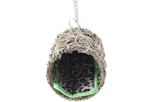 emours Natural Sea Grass Hammock Play Tunnel Hanging Bed Toy House for Pet Rat Hamster