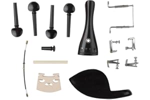 SEAFRONT 15 Piezas Kit de Accesorios para Violín Material de ébano Pieza Trasera Cuerda de Cola Botón Final Clavija de Afinación Afinador Fino Puente Mentonera para Violín