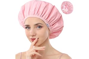 Years Calm Shower Caps For Women Reusable Waterproof，Pattern And Solid Color Dual-Layer Design For Dual-Layer Usable，Protects Hair In Shower, Spa, Cooking, Clean & Travel (Pink, One Size)
