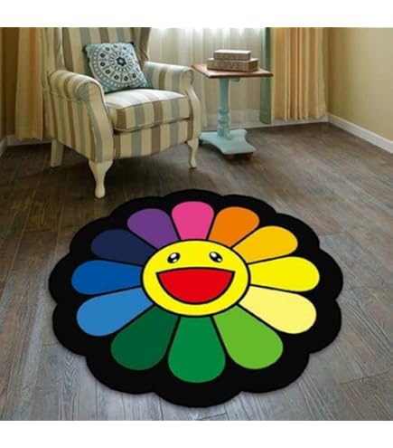 Stoelmat Takashi Murakami zonnebloem koel vloertapijt kamer deurmat antislip (120 cm x 120 cm, 8 Stoelmat Takashi Murakami zonnebloem koel vloertapijt kamer deurmat antislip (120 cm x 120 cm, 8
