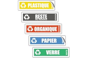 EVM 5 Étiquettes 15 x 4 cm Autocollant en PVC Stickers poubelle - Stickers de Recyclage souple Imperméable Lavable pour la Gestion des sélectif déchets Stickers