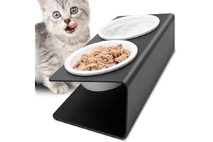 Vikcvcsc 2 Pack Ciotole Per Cani e Gatti Rialzate, Ciotola per Gatti e Cani, Ciotola Gatto Ceramica Inclinata di 15° Set Ciotola per Acqua con Supporto Metallo