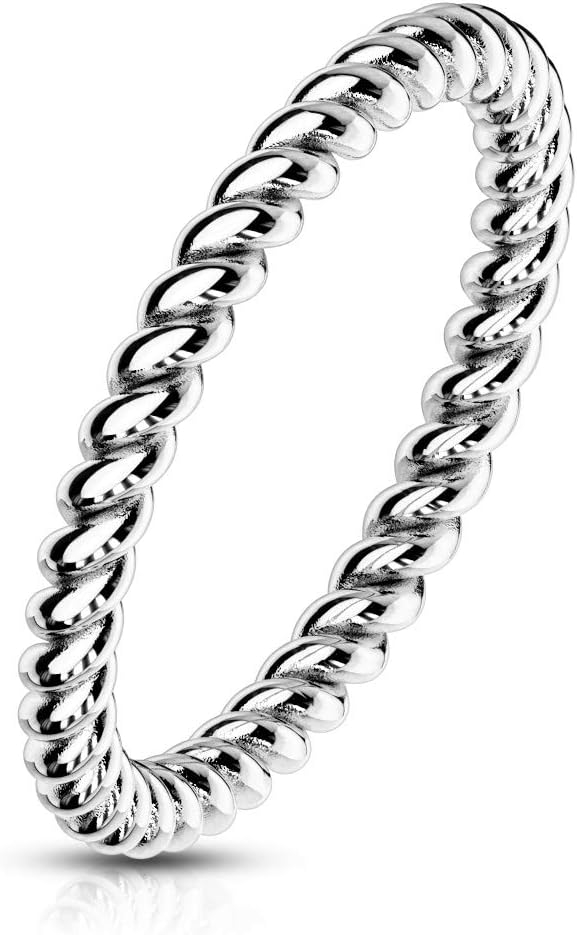 Paula & Fritz® Women's 2mm Narrow Braided Ring Silver Gold Rose Gold Stainless Steel Twisted Rope 47 (15) - 57 (18.1)