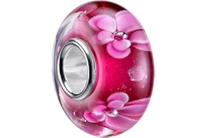 MATERIA by Matthias Wagner Glas Bead pink mit rosa Blumen und Zirkonia 1267