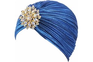 EORUBE Vintage Turban Hat with Crystal Brooch Feather Turban Headwraps for 1920s Gatsby Costume Cocktail Party