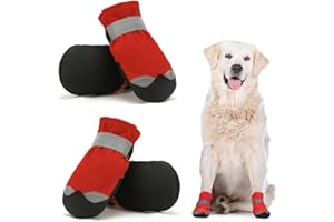 Dociote wasserdichte Hundeschuhe pfotenschutz mit Anti-Rutsch Sohle, reflektierendem Riemen, Klettverschluss Schneeschuhe für mittelgroße große Hunde 4 Stück Rot 6#