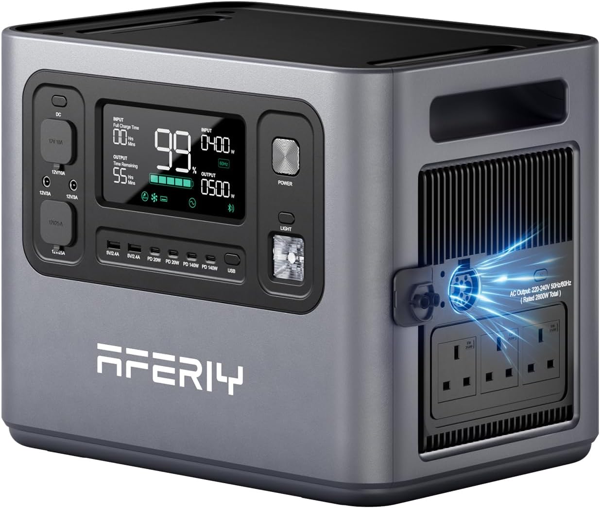 AFERIY P280 Portable Power Station 2800W, 2048Wh LFP Battery Expandable to 10.24kWh,1.5H Fast Charging, 2x140W USB-C Output, 220V-240V, Solar Generator for Camping, Home,Off-grid, 7-Year Warranty
