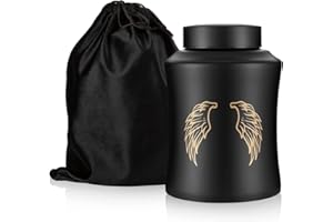 NEWDREAM: Schwarze Urne mit Baum des Lebens, für die menschliche Asche, dekorative Urne (Sheng Ming SHU, groß, schwarz), B09JK1XYSK (HEI se Tian shi chibang, groß, groß)