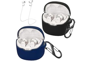 easyBee etui kompatybilne z JBL Tune Flex TWS, z 2 karabińczykami, 2 paski zapobiegające zgubieniu, płynny silikon, ultracienkie, odporne na uderzenia, etui ochronne Bluetooth, kolor czarny i niebieski
