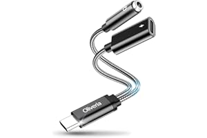 Oliveria USB C to 3.5mm Jack Headphone and Charger Adapter, 2 in 1 Type C to Aux Audio with PD 60W Fast Charging Cable for iPhone15, Galaxy S23 S22 S21 S20, Pixel 6 Pro, iPad Pro (11in/12.9) and More