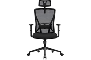 Durrafy Bürostuhl Ergonomisch, Bürostuhl, Schreibtischstuhl mit Verstellbarer Kopfstütze, Armlehnen, Lendenwirbelstütze Höhenverstellbar, 90°-130° Schaukeln, Chefsessel 150KG Belastbar, Schwarz