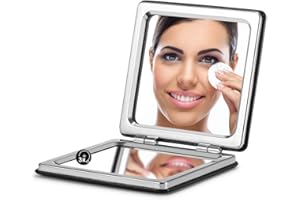 OMIRO Compact Makeup Mirror, Square Ultra Portable Mini Size 1X/3X Magnifying Glass Purse Mirrors with PU Leather for Travel and Handbag