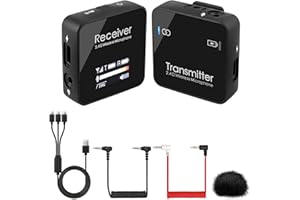 PROZOR Lavalier Funkmikrofon 2.4G Wireless Mikrofon für Kamera 1x1 TX RX Plug & Play Funk Mikro Set, für DSLR Kamera, Camcorder, Smartphones, Laptop, Tablet