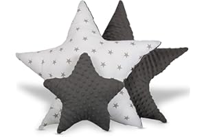 Totsy Baby Cuscino decorativo per la cameretta dei bambini Set di 3: 2 x 60 cm, 1 x 30 cm - a forma di stella, in peluche, per bambini grigio