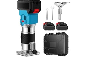 AMTOVL Cordless Wood Trimmer - 6.35mm Cordless Wood Router with 2PCS 21V 15000MA Battery 850W Hand Palm Router with 6 Speeds for DIY Woodworking
