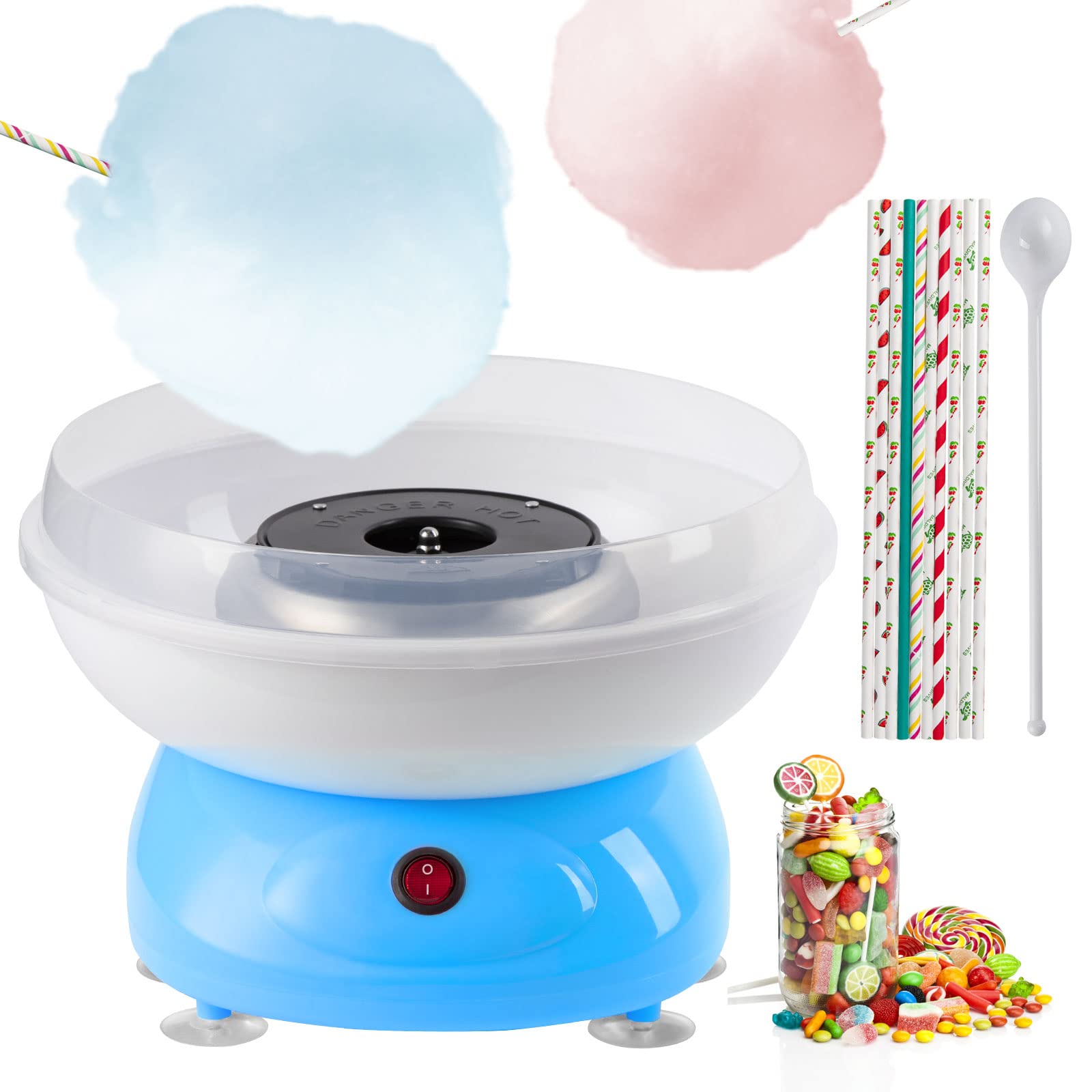 NODEMASH Cotton Candy Machine - 500W Portable with Large Splash-Proof Plate, Efficient Electric Heating Cotton Candy Machine Maker with 10 Marshmallow Sticks & Sugar Scoop for Kids Gift Birthday Party