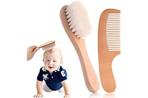 UIEXAY Ensemble brosse à cheveux et peigne, 1 juego Brosse à cheveux en bois naturel avec poils de chèvre doux, Pour nourrisson, Tout-petit, Portable, Brosse À Cheveux De Bain