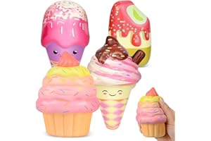 DJLLA 4 Pezzi Giocattoli Squishy, Antistress Ansia Autismo Squishies Giocattoli Adorabili Kawaii Gelato Giocattoli Sensoriali Morbidi per Ragazze Bambini e Adulti, Regali di Compleanno di Natale