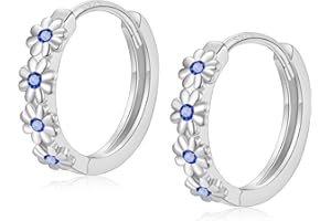 EPIRORA Sterling Silver Hoop Earrings for Women, Dainty Small Huggie Hoop Earrings | Hypoallergenic Daisy Color Cubic Zirconia Flower Hoops Earring Jewellery Gifts for Ladies Girls Birthday Wedding, 12mm Hoop