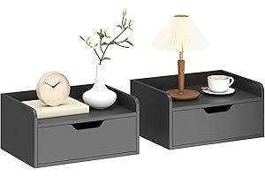 HOMCOM Lot de 2 Tables de Chevet murales Tables de Nuit suspendues - tiroir Coulissant, Plateau - en Bois dim. 40L x 30l x 19,5H cm Noir