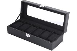 Ohuhu Caja Relojes con 6 Compartimentos, Caja para Relojes con Tapa de Cristal y Cojín Extraíble, Regalo para Cumpleaños Día del Padre Navidad