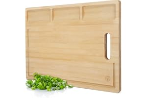THINGLES Bambuswerk I Tabla de cortar de madera con ranura para zumo y bandeja recogegotas 46x32x1,5cm | Tabla de cortar de madera de bambú extra sólida - Tabla de cocina resistente, tabla de madera cocina