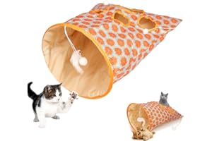 DONUBIIU Cat Tunnels for Indoor Cats, Cat Tunnel Bag, Collapsible Cat Tunnel Bed Rabbit Tunnel Crinkle Paper Interactive Cat Drill Bag Toys for Home Pet House (Orange)