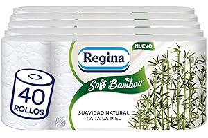 Regina Soft Bamboo - 40 Rollos de Papel Higiénico 3 Capas, 160 Hojas, Suavidad Natural para tu Piel, fabricado con Fibras de Bambú, Envase de Papel, Certificación FSC