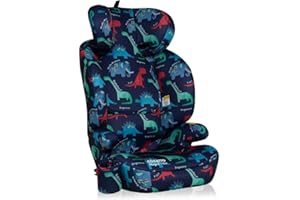 COSATTO Silla de coche Ninja 2, apta desde los 100 hasta los 150cm, respaldo alto reforzado, reposacabezas ajustable, con cinturón de seguridad o ISOFIX, a favor de la marcha, diseño (D is For Dino)