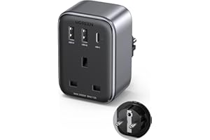 UGREEN UK to European Plug Adapter PD 30W Travel Adapter with USB C GaN Fast 4-in-1 Travel Plugs UK to EU for Germany Fr