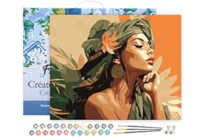 Figured'Art Peinture par Numéro Adulte avec Cadre Femme au turban africain - Activité Manuelle Kit de Loisir Créatif DIY Numéro d'Art Complet - 40x50cm toile tendue sur châssis