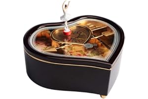 Uotyle Musikalische Schmuckschatulle, Herzförmige Spieluhr Mit Tanzender Ballerina, Schwarzer Aufbewahrungskoffer Für Mädchen Und Frauen