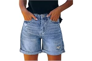 DxanDn Short en Jean Femme Léger Et à La Mode Pas Cher Soldes Shorts et Bermudas avec Poches Boutonnées Déchirées Pantalon Jeans Court Sexy Short Élégant et Chic Shorts Décontracté Confortable