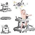 Azulmart Baby Walker 2 In 1 Foldable Toddler Push Walker 4 Gear Height Adjustable with Music Baby Walk Sit Learning Seated Rocker Bouncer Anti-Rollover Early Activity Center Toy for Infant 6-36 Months