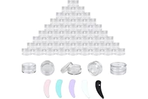 AIRNOGO 50pcs Botes Pequeños Tarros De Plástico, 5ml Envases para Cosmetica Tarro Vacío,5g Contenedores Cosmético De Viaje Con Tapa Para BáLsamo Labial Crema Polvos Sombras De Ojos Transparente