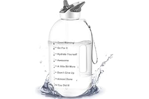 Bouteille d'eau, GHONLZIN 1 Gallon Water Bottle Gourde Sport Gourde Reutilisable sans BPA Anti-Fuite, Bouteille avec Traqueur de Marqueur de Temps pour Sport, Gym, Voyage