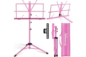 K KASONIC 2-Pack Notställ, 2-i-1 Bärbart med Bärväska, Rosa | Kraftigt Metallstativ, Justerbar, Hopfällbar, med Notklämma & Bärväska. För Spelningar, Band, Övning