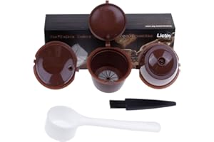 Capsule Filtre de Café Réutilisables, Lictin 4 Pcs Capsules Rechargeables à Café Compatibles avec les Machines Nescafe Dolce Gusto avec 1 Cuillère à Café et 1 Brosse à Nettoyer Marron I Cafilas