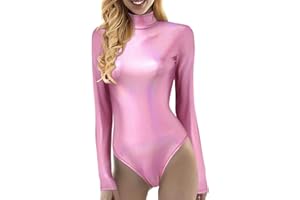 GENERIC Damen Glänzende Ballettanzug Ballettbody Sport Tanz Body Gymnastikanzug Trikot Langarm Bodysuit Metallic Wetlook Einteiler Turnanzug Leotards Overall Lack Leder Oberteile Tops Kostüm