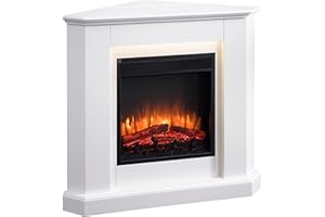 BALDERIA cheminée électrique d'angle Candela | Foyer électrique de Coin avec Effet de Flammes 3D | Chauffage 2000W, éclairage LED | Cheminée Angulaire avec télécommande, minuteur & Thermostat | Blanc