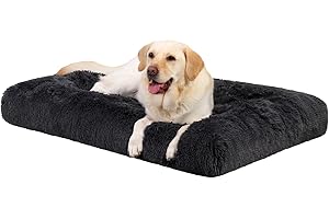 Favodormir Hundebett Grosse Hunde Waschbar XXL, Langer Plüsch, rutschfeste Unterseite, Flauschig Hundekissen Hundematte für große, Hunde, Maschinenwaschbar Hundekorb, Dunkelgrau 122x74cm