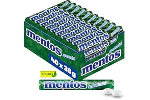 ‎MENTOS Mentos Kaubonbons Spearmint, Dragees mit Spearmint-Geschmack für frischen Atem, Multipack, Bonbon Vorrats-Packung (40 Rollen), vegan