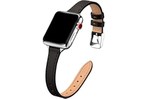 SUNFWR Kompatibel mit Watch Armband 38mm 40mm 41mm,Echtes Ersatz Lederarmband,Schlank und Leicht Armband für die iwatch Serie Ultra/8/7/6/5/4/3/2/1,SE(Schwarz&Silber)